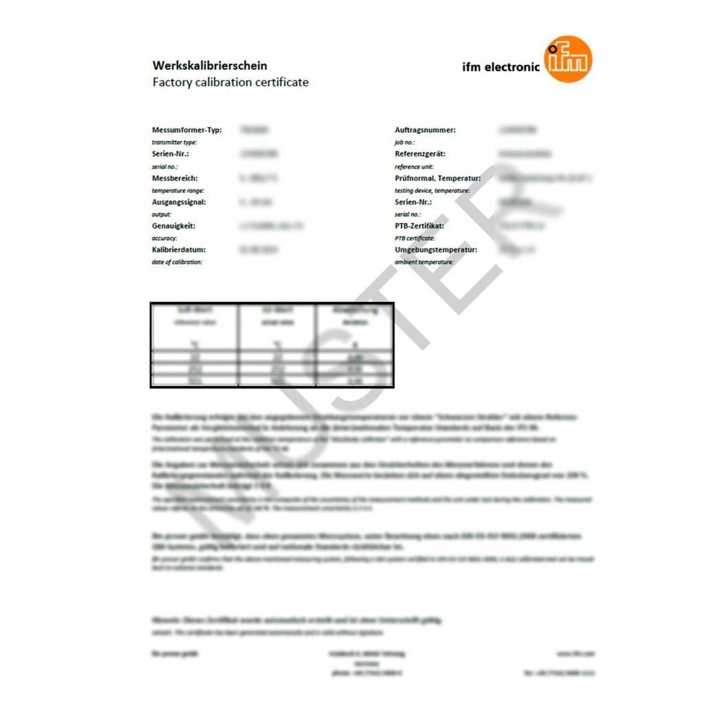 [ZC0016] IFM ZC0016 ISO-kalibratiecertificaat voor temperatuursensoren 3-punten